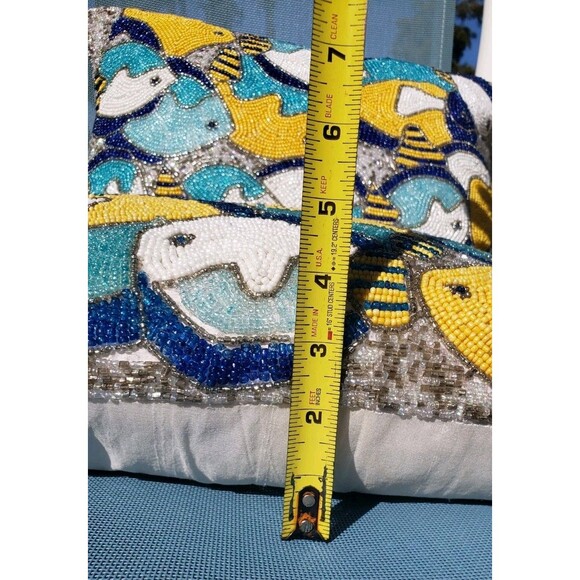 Lot Of 2: Pier 1 Handmade Fish Beaded Decorative Pillows Teal Blue Life Aquatic - Picture 14 of 16